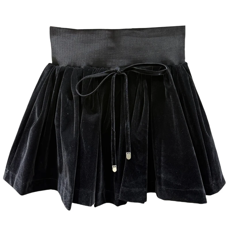 

Черная простая бархатная юбка для женщин, осень-зима 2023, новая универсальная пышная короткая юбка трапециевидной формы с высокой талией и защитой от воздействия