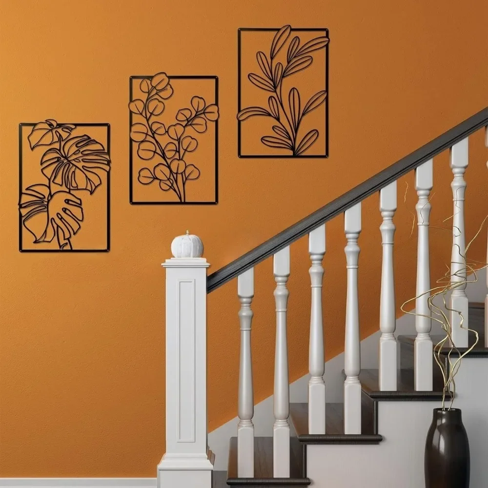 CIFBUY Abstract Woman Face Metal Wall Art Gold Black 3 Piece Set Home Decor