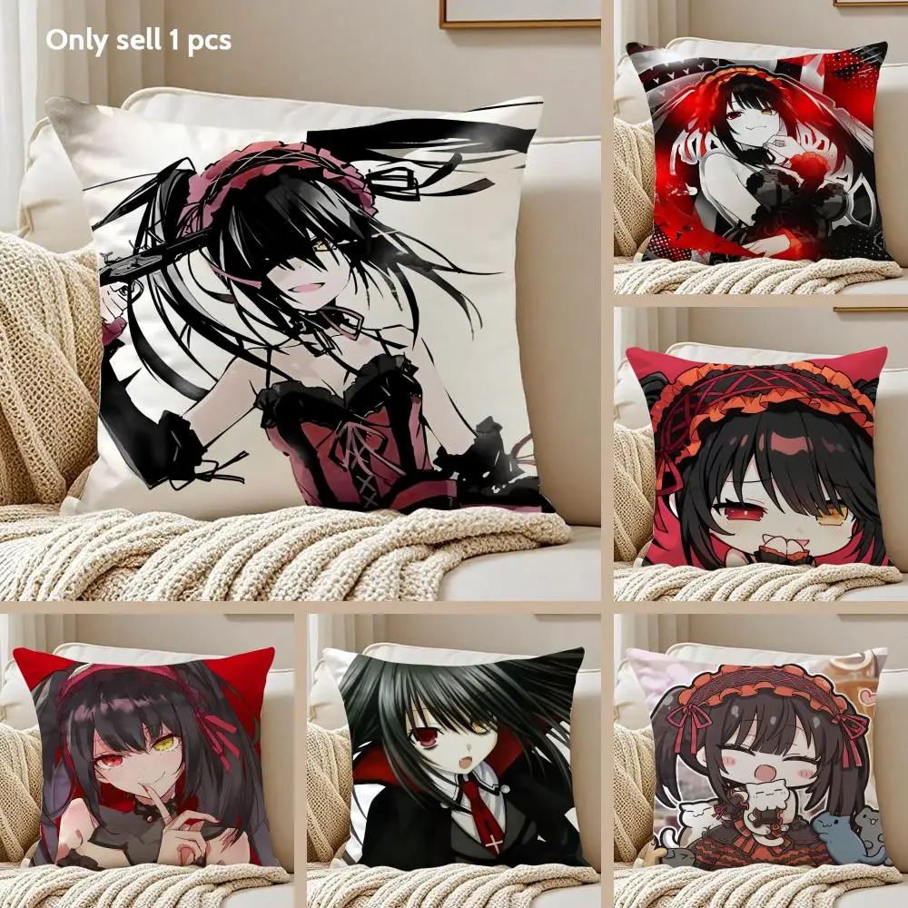 T-Tokisaki Kurumi Cushion Cover Silky Short Plush Sofa Pillow Cover Hidden Zipper Soft Dustproof Case for Home Decor
