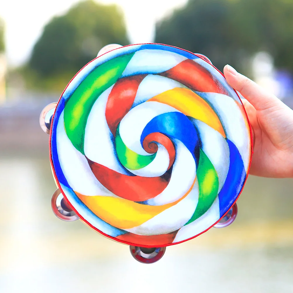 Tamburello Tamburo a mano in legno Doppio lato Strumenti musicali per bambini Percussioni per giocattolo