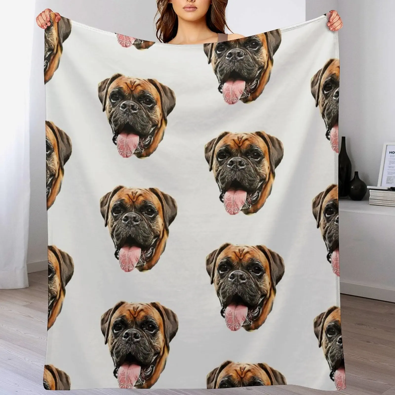 Boxer - Boxer Dog Head Cartoon Art Throw Blanket Cozy Sofa Blanket for TV Watching Napping