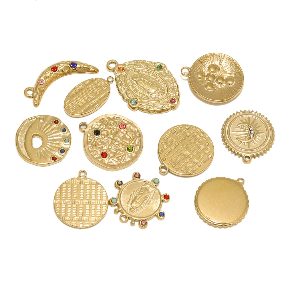 5 Stück Edelstahl-Anhänger in Goldfarbe mit Zirkon-Mond und Jungfrau-Maria-Motiv, Halskettenverbinder für Frauen, Zubehör für DIY-Schmuckherstellung – Detail 6