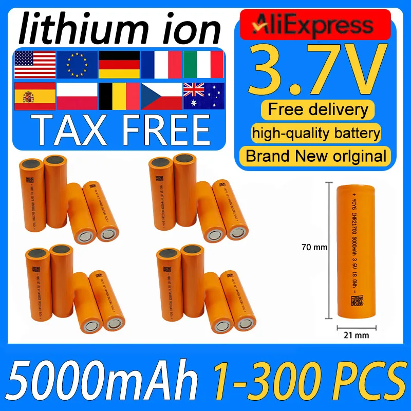 

Оригинальная аккумуляторная батарея 3.7V 5000mAh 21700, перезаряжаемая, 40A, Li-ion, с высокой токоотдачей, для электроинструментов