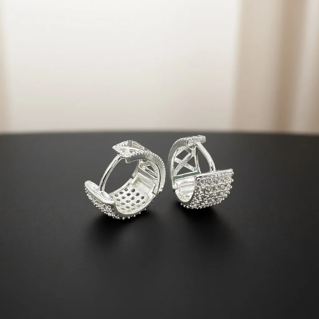 Women Silver Tone Wide Multi‑Row Pave Zircon Huggie Hoop Earrings, Full Sparkle Snap‑On Ear Jewelry Gift for Birthday Holiday