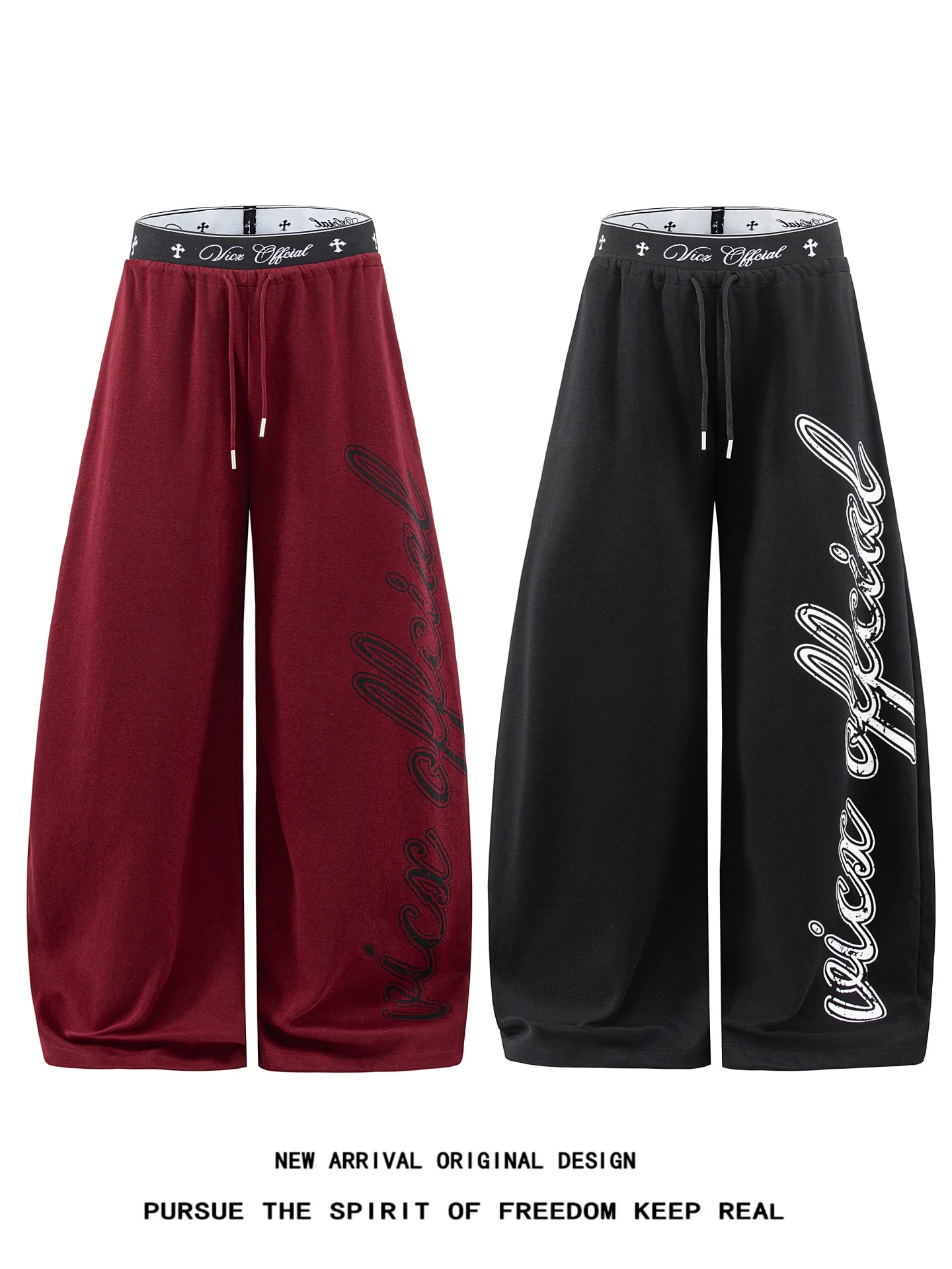 Street Dance Trendy Brand Men's Loose Fit Straight Leg Casual Pants Double Waist Head Letter Print Hoodie Knife Shape Sports ...