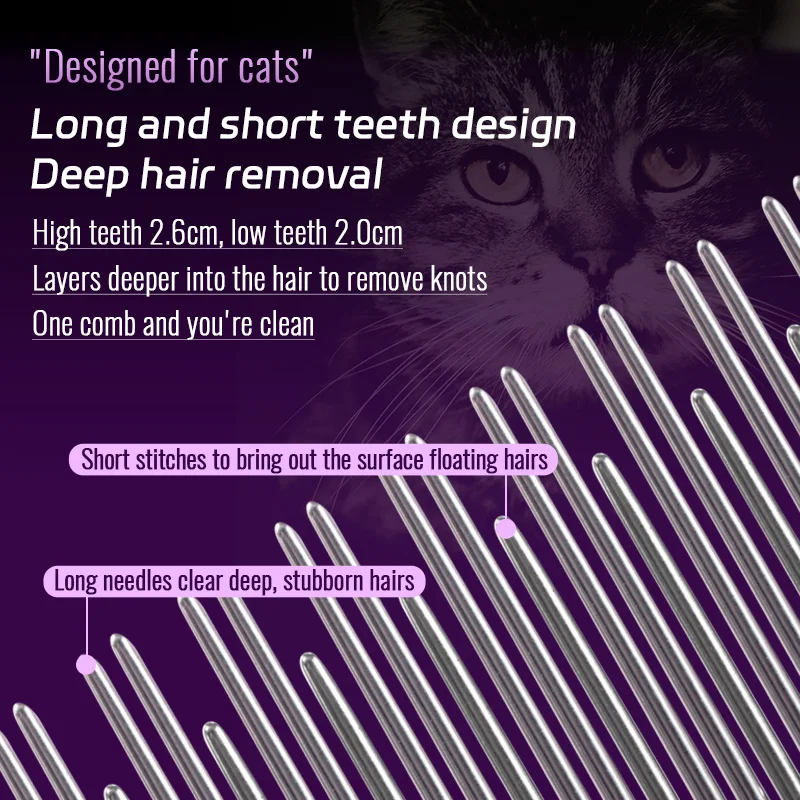 Fenice Professional Cat Grooming Comb Groomer For Pet Groomer Pets Combs Hairbrush Tapered Stainless Steel Pins Cat Hair Care