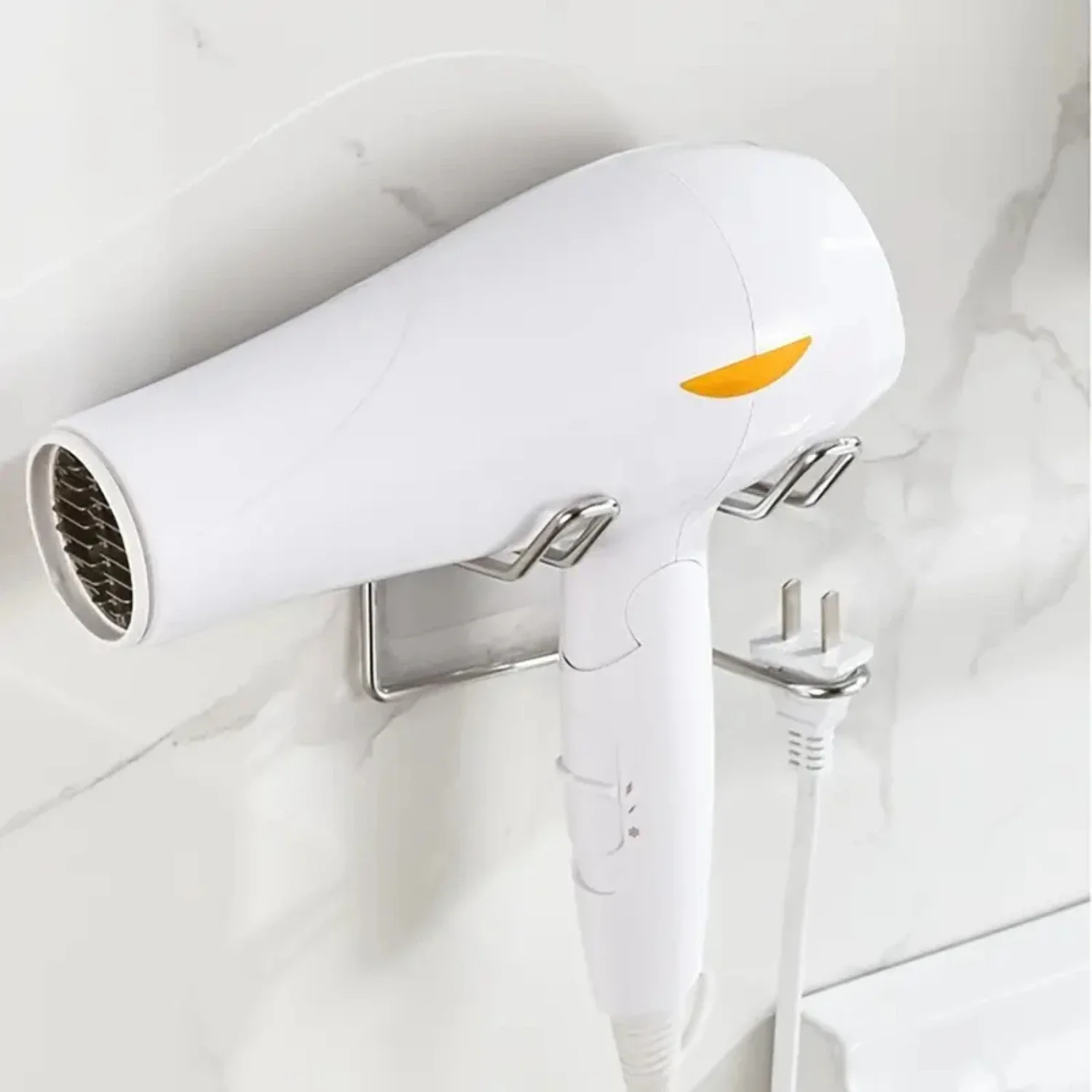 Sturdy and Stylish 1-Piece Punch-Free Stainless Steel Hair Dryer Rack, Wall-Mounted Bracket with a Size of 3.74