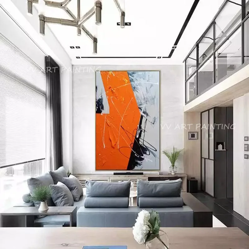 100% Handmade Abstract orange and grey large size landscape artwork picture Oil Painting Wall Picture Artwork Decoration
