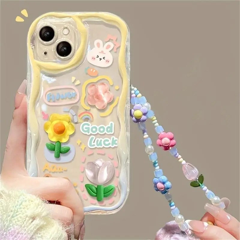 3D Frog Rabbit Chain Lanyard Case For VIVO V30E 5G Y03 Y100 V30 Pro V29E V23 V27 Y17S Y36 Y20 Y15S Y22S Cover Soft Clear Capa