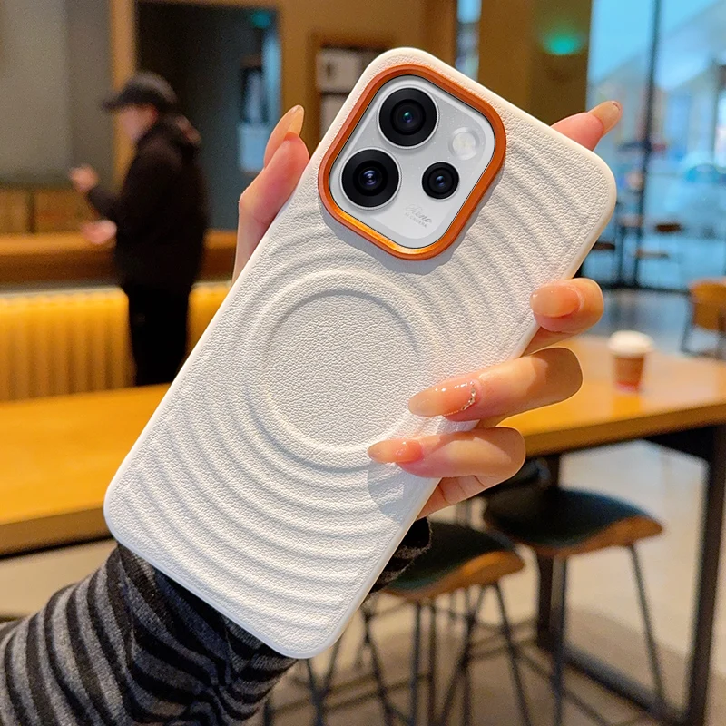 جراب هاتف OPPO Reno 15 / 15 Pro، نسيج مموج، رقعة مطلية بالكهرباء، وظيفة شفط مغناطيسية، ملمس ناعم