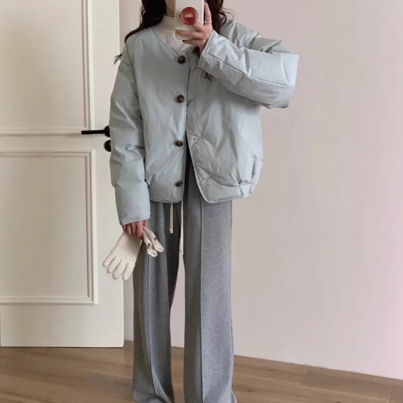 Modelos femininos outono inverno casaco jaqueta para baixo pato branco em torno do pescoço doce engrossado personalizado confortável versátil