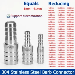 1-5pcs 304 Stainless Steel 2-Way Barbed Connector Reducing/Equals Coupler OD 4 6 8 14 15 16 19 20 22 25 32mm Water Hose Fitting