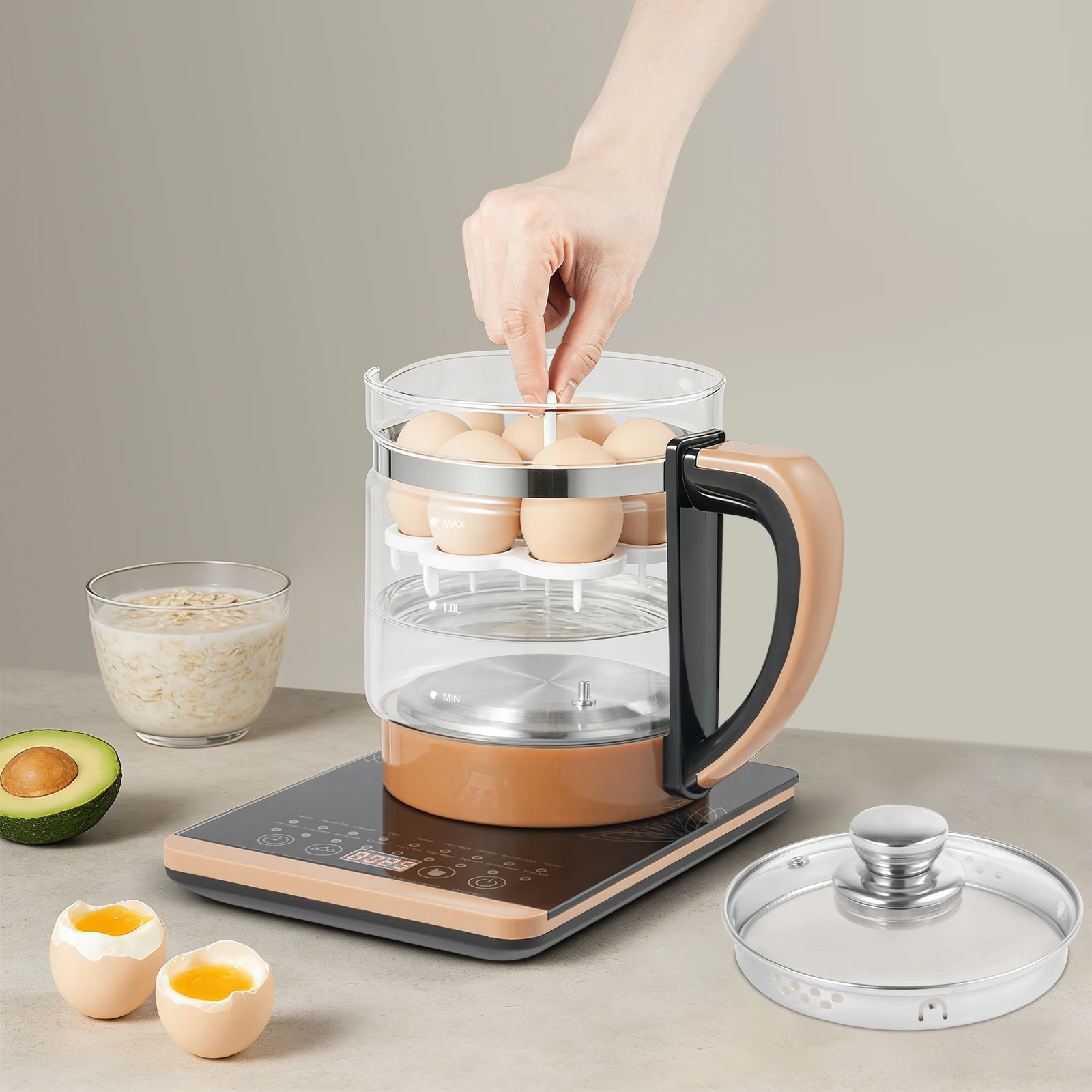 

Bymaocar 1,8 л/0,47 галлона, многофункциональный стеклянный чайник, горшок для здоровья, чайник, бытовой с фильтром, цифровая нагревательная база для домашнего офиса