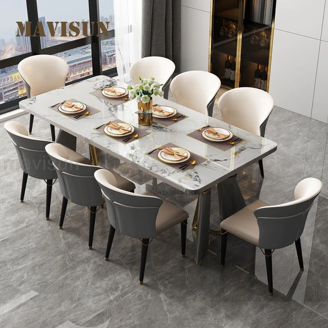 Minimalist Dining Room Sets For Small And Large Apartment Stainless Steel Base Rectangle Table Rock Board Tabletop Kitchen Table AliExpress