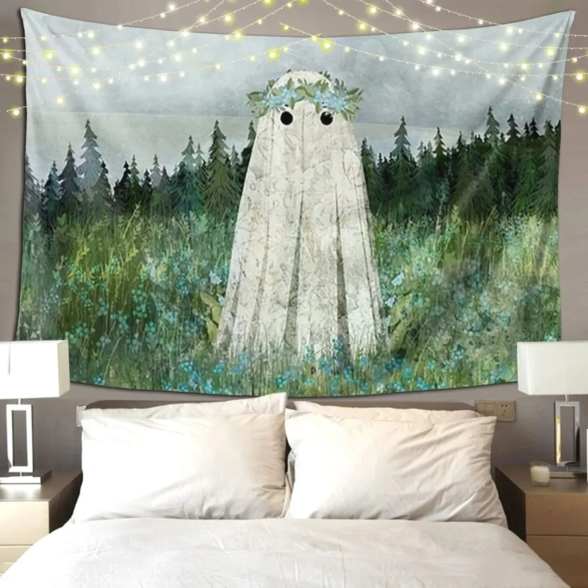 Forget Me Not Meadow Tapestry Hippie Wall Hanging Aesthetic Home Decoration Tapestries for Living Room Bedroom Dorm Room