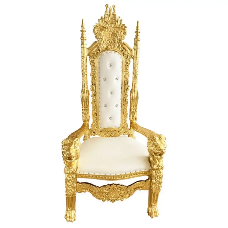 King and queen high back cheaper gold throne chairs royal luxury wedding chair for groom and brid