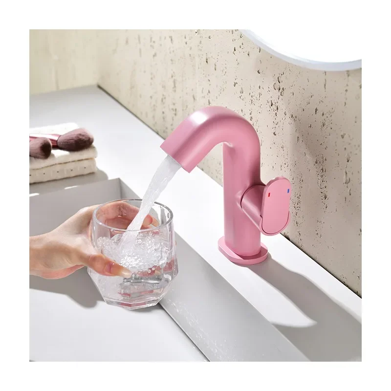 

Hotel Installation Of Luxury Washbasin Faucet Color Orange Hot And Cold Water Mixer Brass Waterfall Bathroom Sink Faucet
