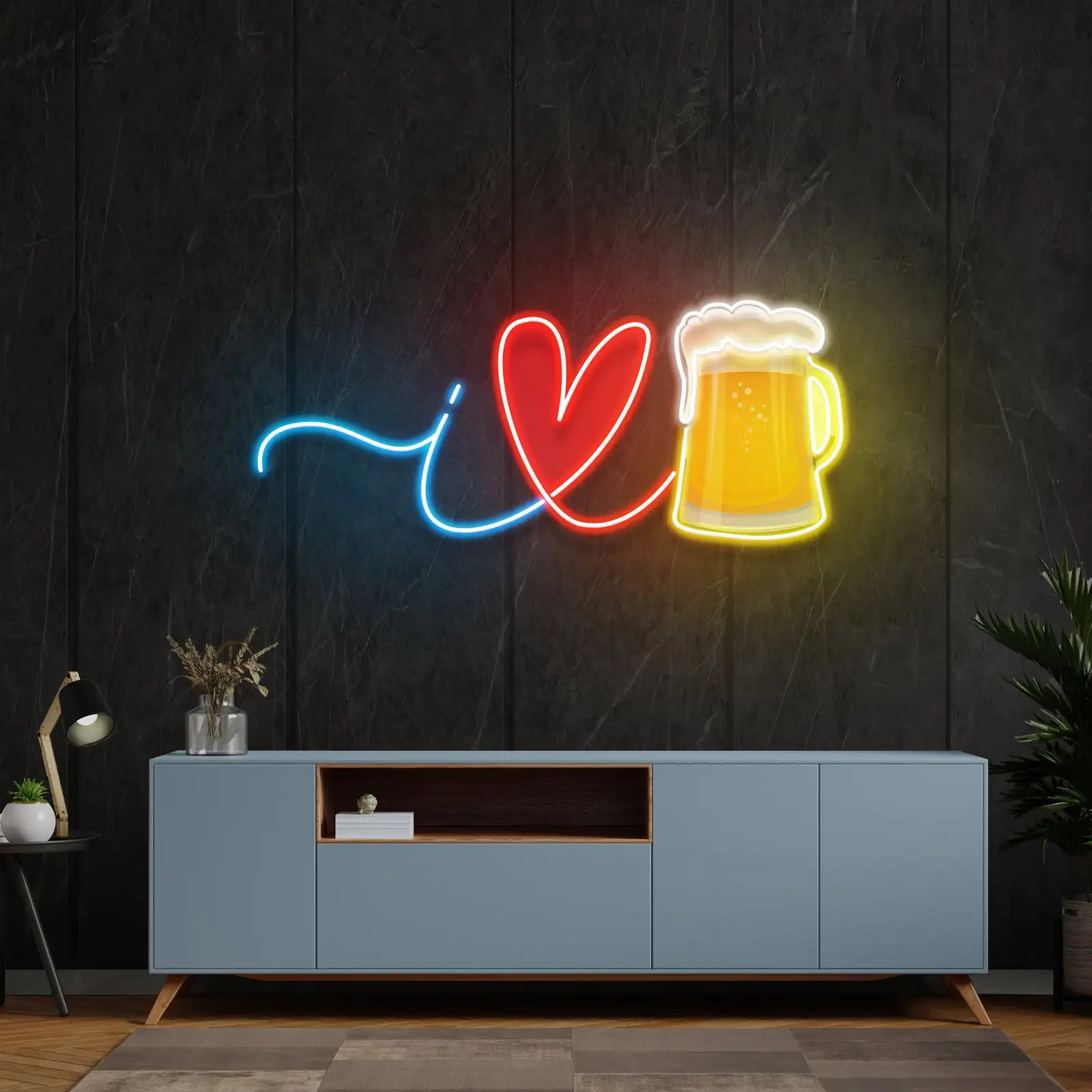 I Love Beer Led Neon Sign UV Printed Artwork Bar Beer Club Sign Game Room Living Room Wall Art Hanging Dimmable USB Neon