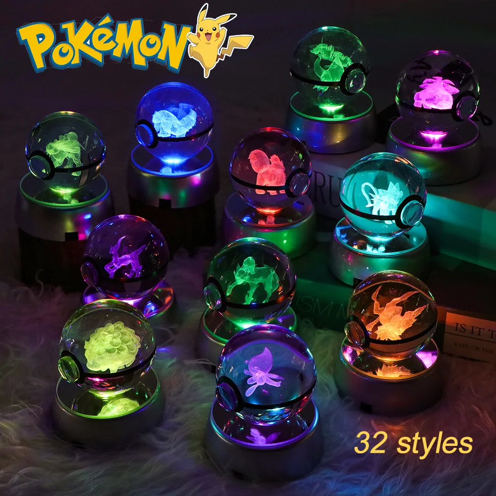 Pokemon 3d bola de cristal glastrier charizard eternatus froakie anime jogo pokeball led night light base presente aniversário casa decora
