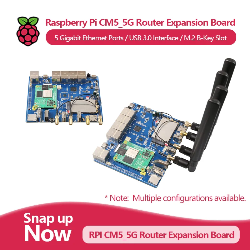 

Raspberry Pi CM5_5G Router Expansion Board with 5 Gigabit Ethernet Ports, USB 3.0 Interface, and M.2 B-Key Slot