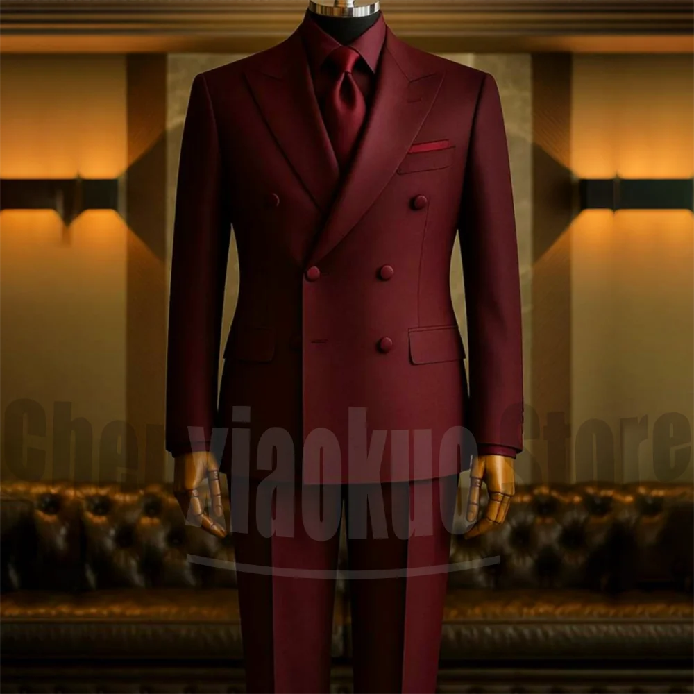 

Мужской двубортный костюм, комплект из 2 предметов, шикарный однотонный пиковый лацкан, одежда для жениха, индивидуальный смокинг для свадебной вечеринки, выпускного вечера