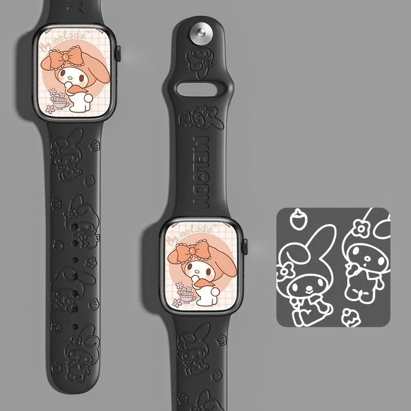 My Melody Sanrio สายซิลิโคนสําหรับ Apple Watch Bands 38 มม.41 มม.42 44 45 49 มม.สร้อยข้อมือ IWatch Series Se 9 8 7 6 5 3 Ultra 2 Band