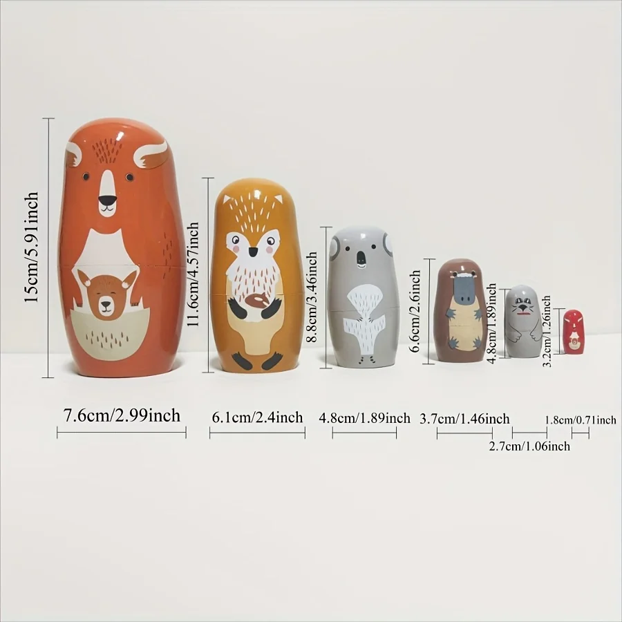 مجموعة واحدة مكونة من 6 قطع من دمى التعشيش الخشبية الملونة - ألعاب أطفال قابلة للتكديس هدية عيد الميلاد وديكور المنزل وحفلات الحفلات #3