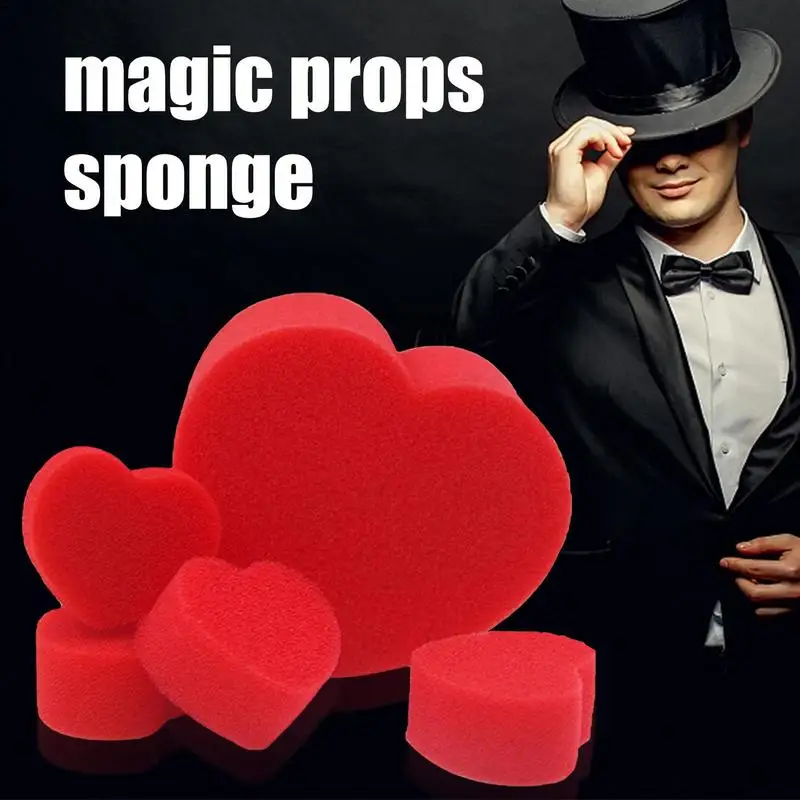 Bola de esponja mágica de 5 uds., esponja roja mágica, corazón, bolas de amor, herramientas mágicas de ilusión, escenario de primer plano callejero, accesorios para trucos de magia, juguete