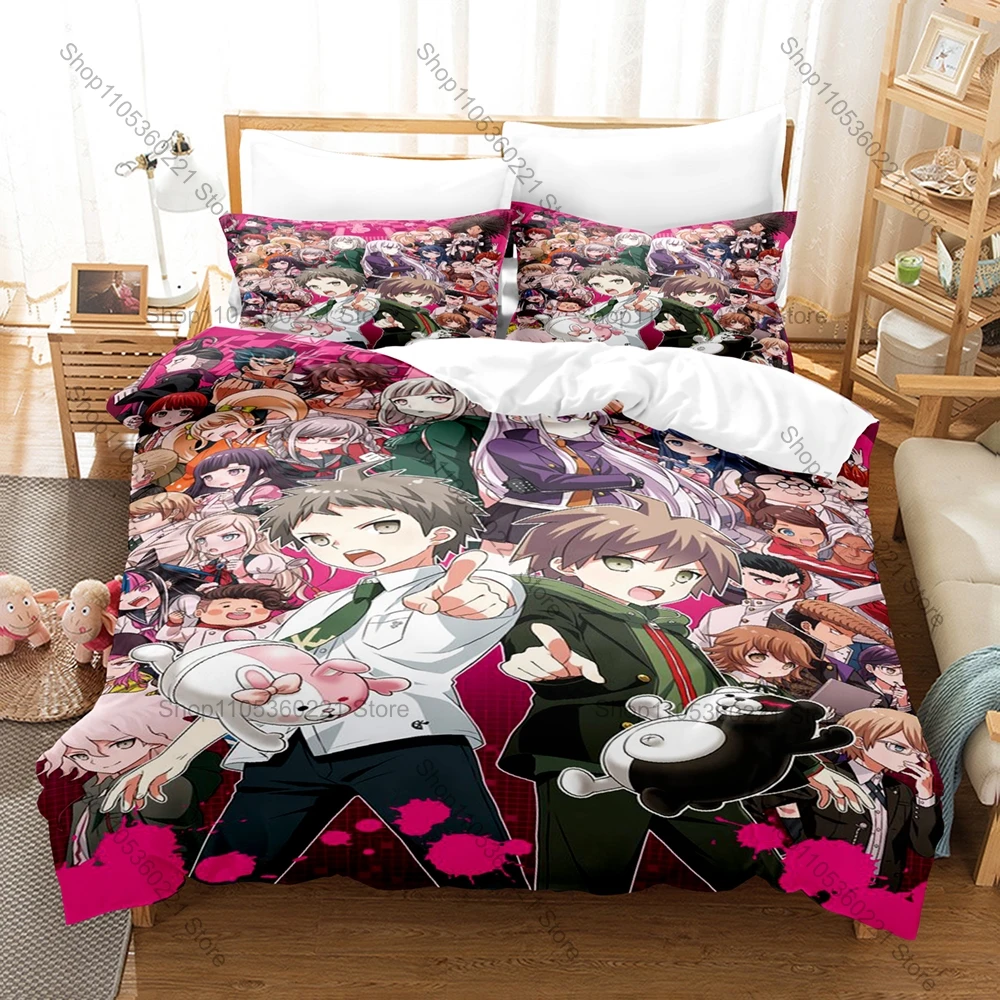 Danganronpa Monokuma Bedding Set 3Pcs Quilt Cover Pillowcase Cartoon Home Textile All Sizes Bed Set