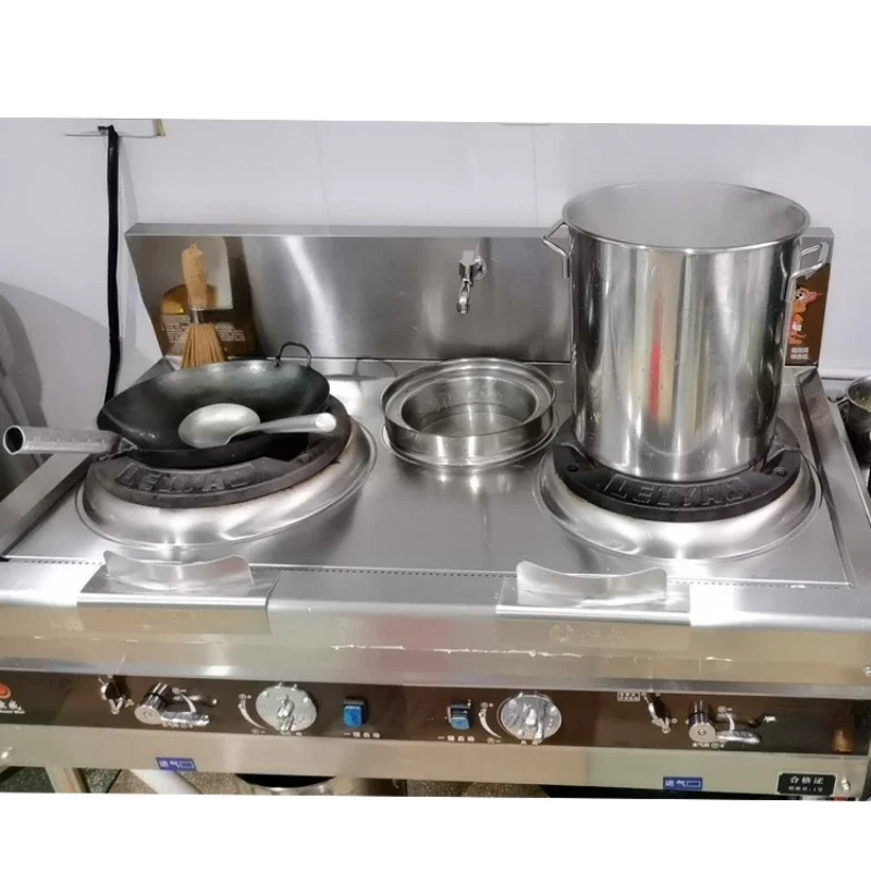 2 Holes Commercial Chinese Wok Range With Faucet And Baffle