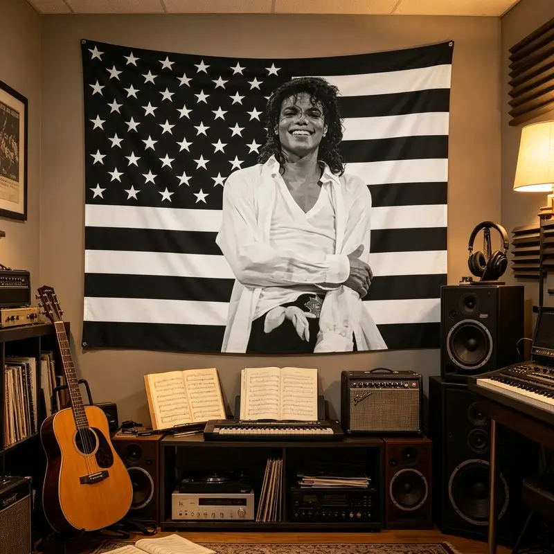 VIKAMA Michael Jackson American Flag Tapestry Wall Hanging for Bedroom Dorm Music Room Wall Art Retro Pop Star Aesthetic Decor