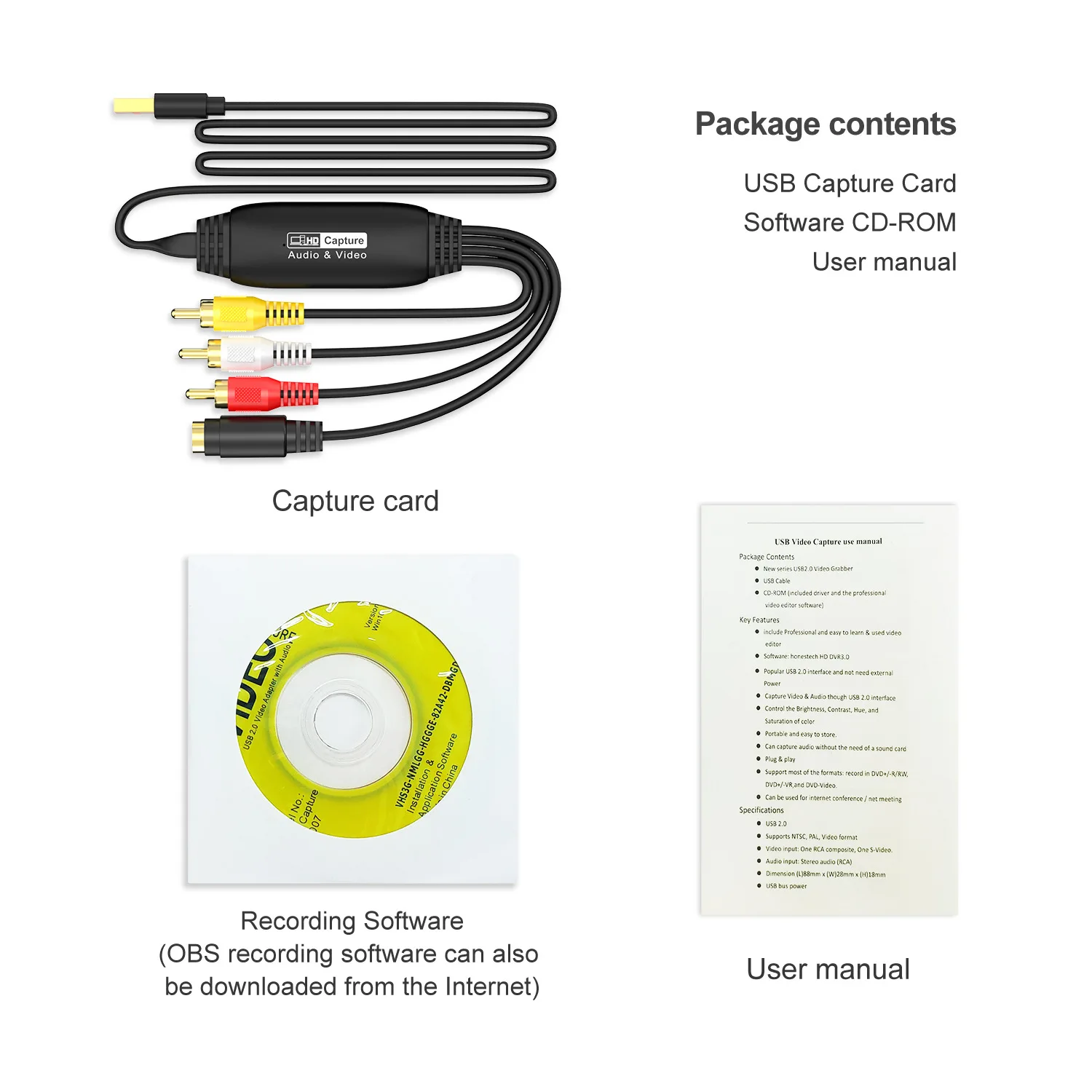 Tarjeta Capturadora de Video y Audio RCA AV a USB MS2107, Grabador CVBS S-Video 1080P/30Hz VHS TV DVD VCR DV Set Top Box para Mac PC