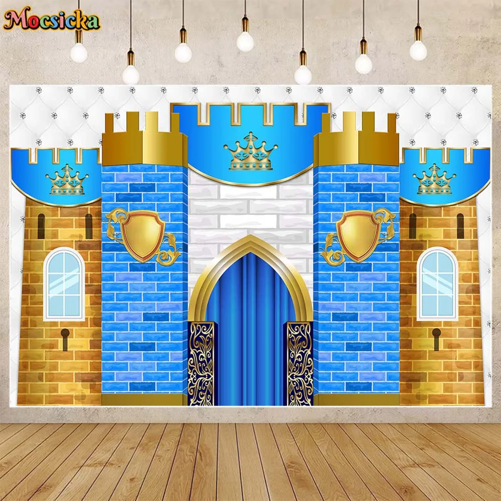 

Mocsicka Baby Kids Background Wallpaper Blue Royal Castle Boy Prince Birthday Photography Backdrops Photo Studio Photocall Props