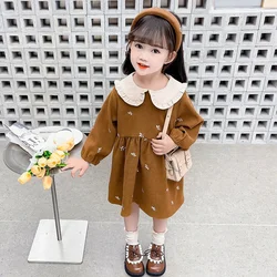 Girls Dresses Fashionable Western Style Doll Neck Dress Spring and Autumn 2024 New Model Baby Girl Long Sleeved Princess Dress