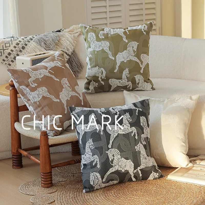 

Light Luxury Warhorse Embroidery Cushion Cover Cushion Case Home Decor Cotton Pillow Case Living Room Bedroom Sofa