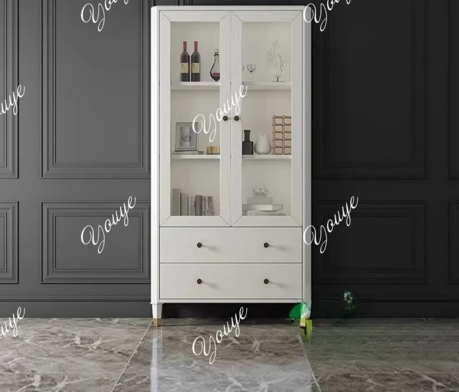 American light luxury solid wood double-door wine cabinet simple modern storage living room against the wall  apartment cabinet