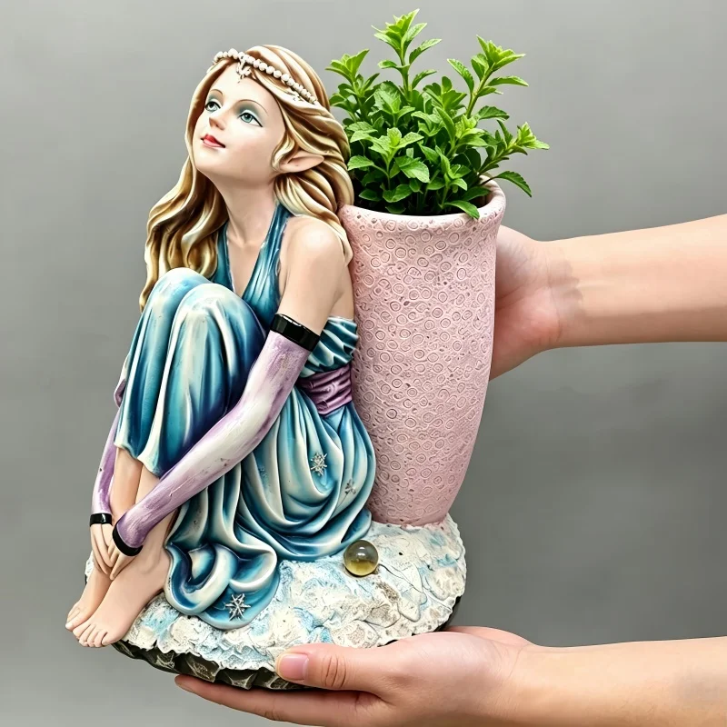 Large Silicone Mold Blue Mist Elf Flowerpot Juicy DIY Production Resin Concrete Vase Silicone Mold Home Decoration Tool