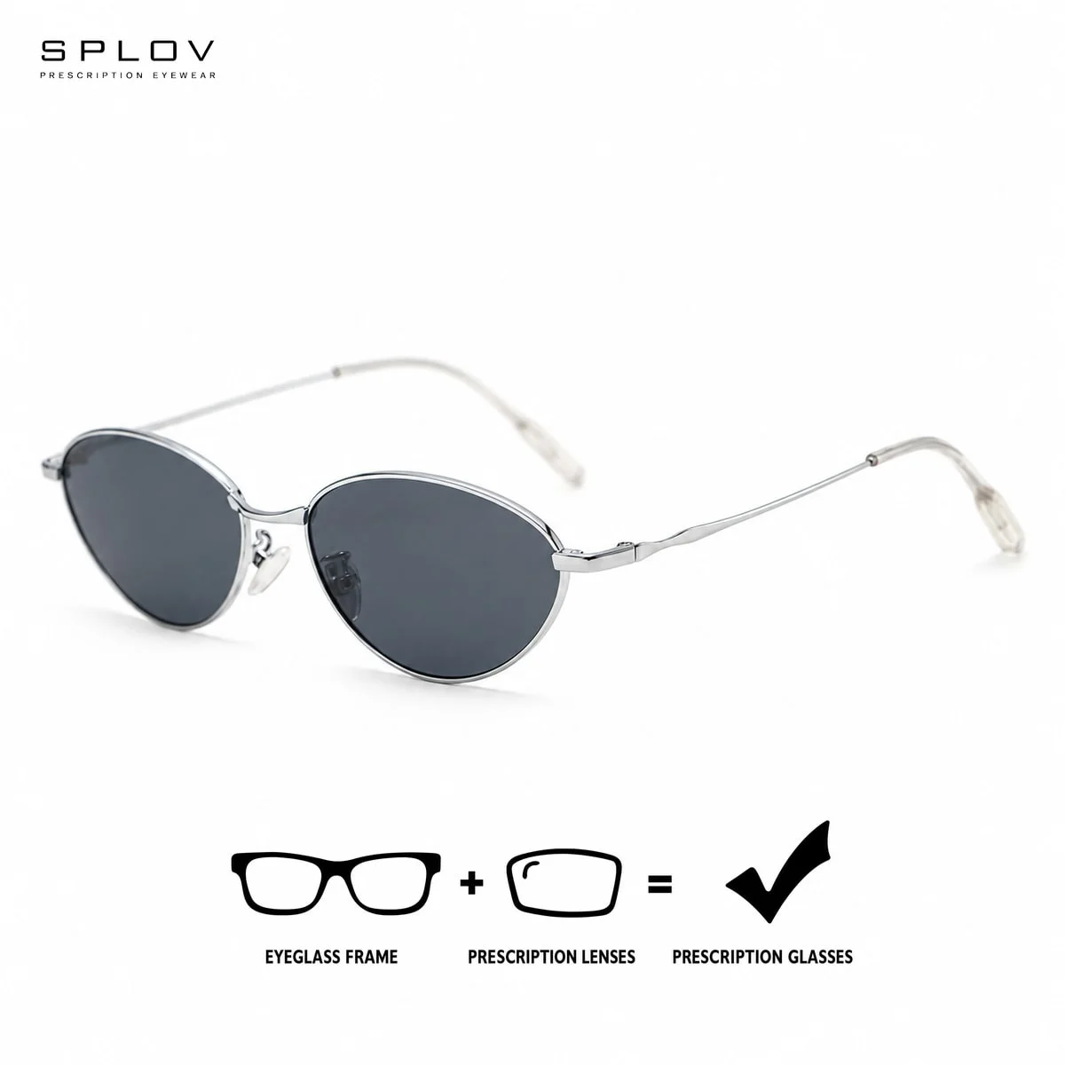 SPLOV Prescription Sunglasses Oval Full-Rim Metal Frame for Men & Women Tinted or Polarized Single Vision or Progressive Lenses