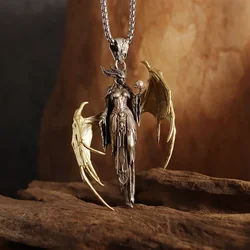 Vintage Gold Color Wings Wings Necklace Hell Devil Mother Pendant for Men and Women Couples Hip Hop Rock Punk Jewelry