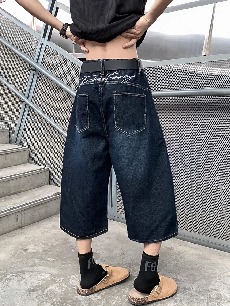 

Cleanfit American Retro Men's Wide Leg ort Jeans Summer High Street Trend Knife Seven-Foot Embroidered Loose Fit