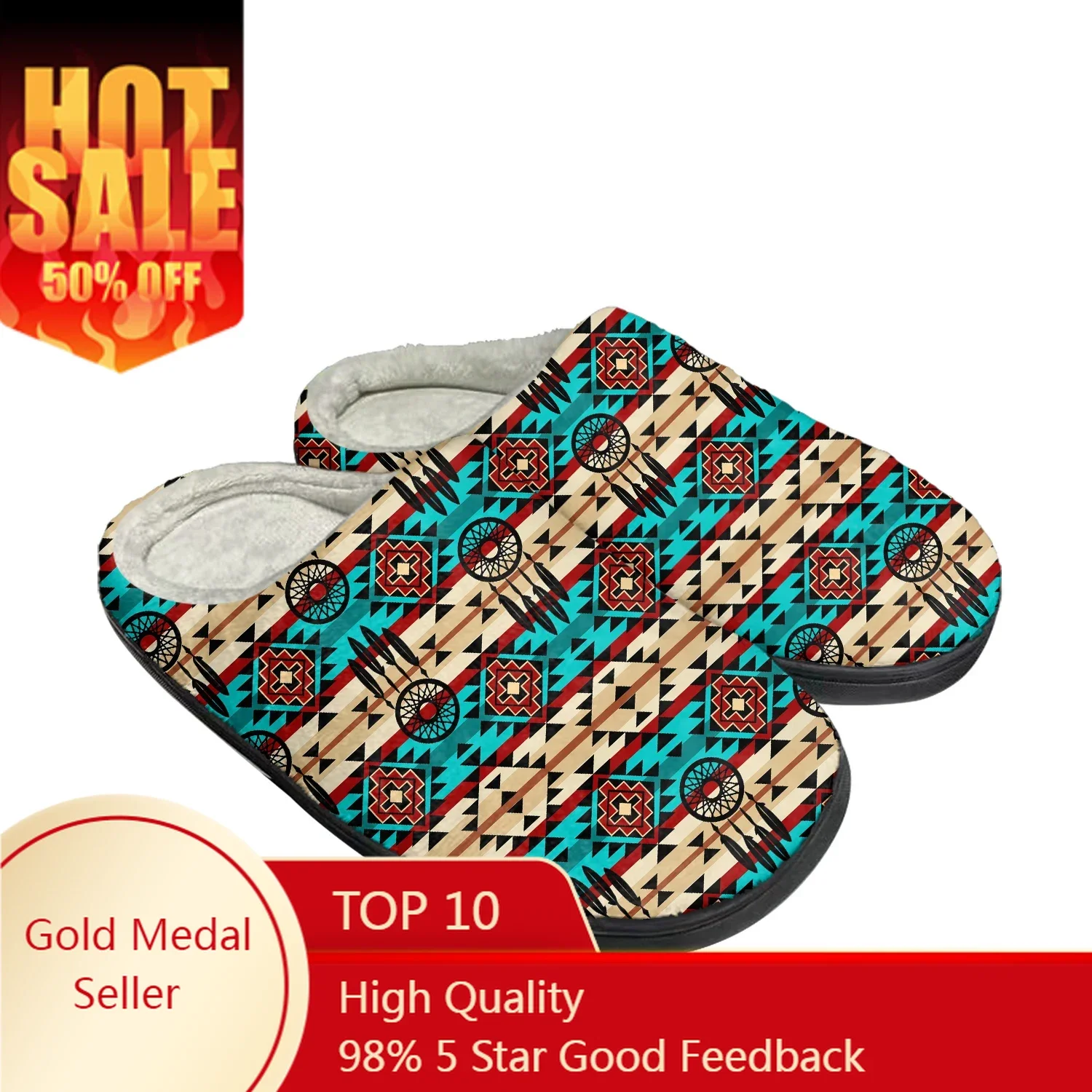 Ethnic Tribal Aztec Pattern Home Cotton Slippers Mens Womens Plush Bedroom Keep Warm Shoes Thermal Indoor Slipper Custom Shoe