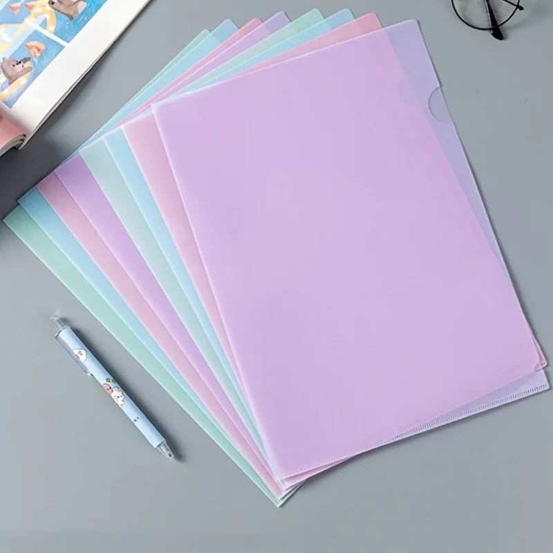 4-Pack A4 Transparent L-Shaped File Folders, Single Sheet Document Protectors, Morandi Color Scheme Design, File Organization