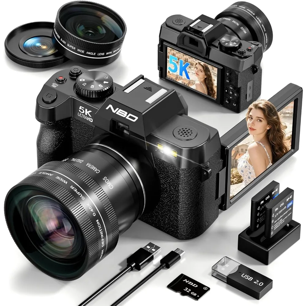 High-Resolution 64MP 5K Digital Camera with Autofocus, Anti-Shake, and 16X Zoom for Photography and Vlogging