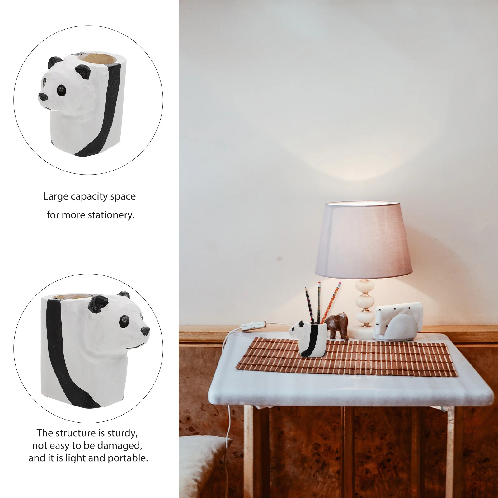 

Bedroom Decor Cartoon Pen Holder Desk Accessories Organizer Wood Pencil Panda Stationery Desktop Ornament