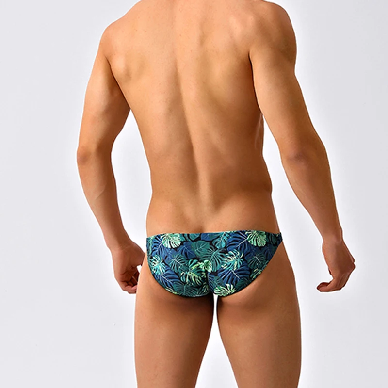 

WD51 summer beach sexy green print tight low waist men swimwear pool swimming men swimsuits swim trunk surf bikinis swim briefs
