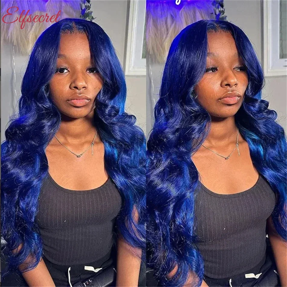 Navy Blue 13x4 Lace Front Body Wave Human Hair Wigs Brazilian Blue Colored Transparent Lace Front Wigs For Women Pre Plucked