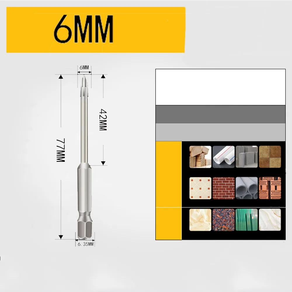 6/7/8/10/12mm Cemented Carbide Cross Hex Tile Bit Glass Marble Tile Drill Bit Concrete Hole Opener Alloy Triangle Drill Bit