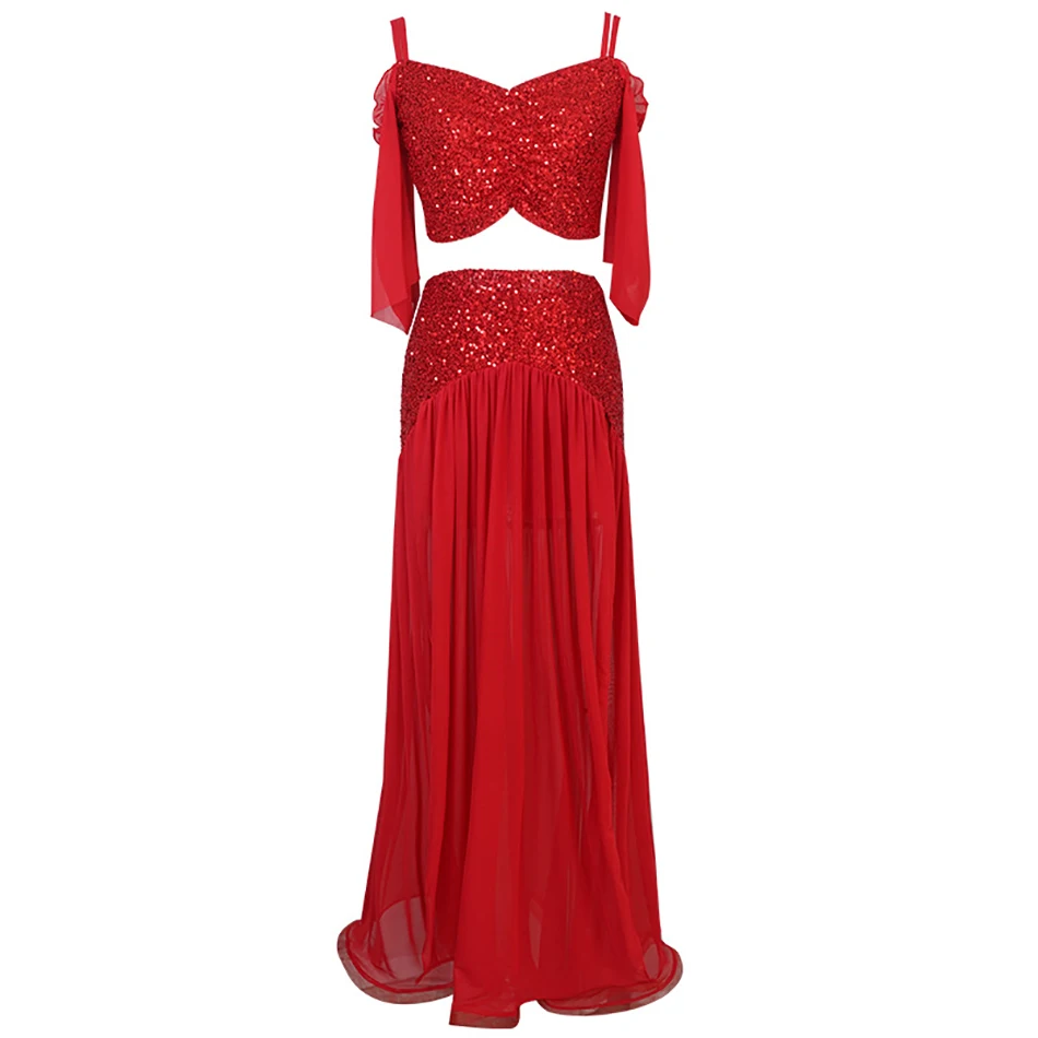 مجموعة أزياء الرقص الشرقي للنساء، بلوزة وتنورة شبكية ترتر وأكمام قصيرة لملابس ممارسة أداء المسرح للبالغين