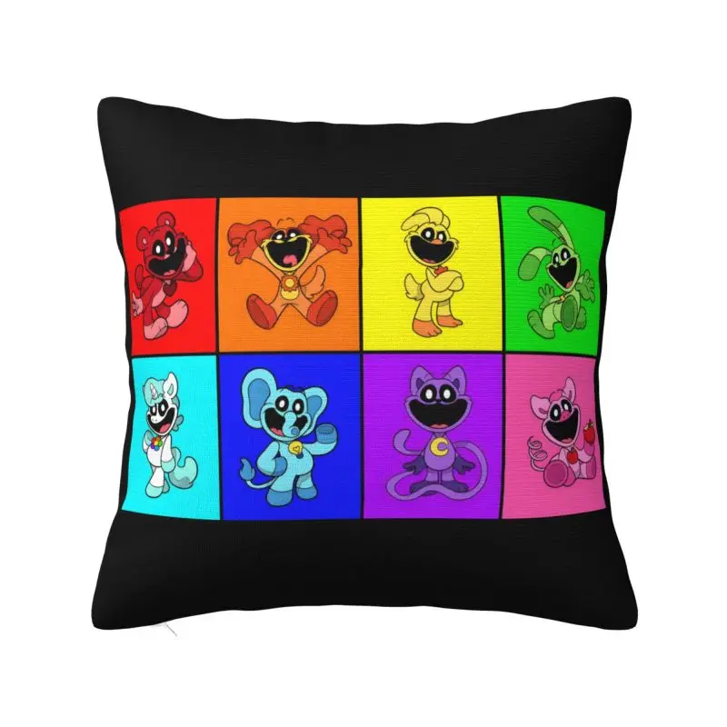 Custom Colorful Smiling Big Mouth Critters Group Pillow Case Scarry Animated Game Chair Cushion Square Pillowcase