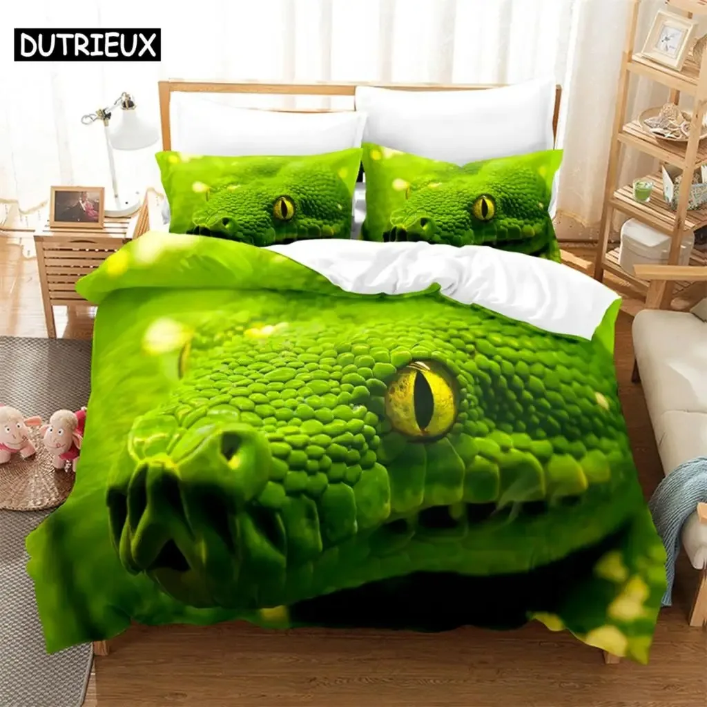 

Green snake 3D Digital Bedding Set,Duvet Cover + Pillowcase,Popular Style queen bedding set